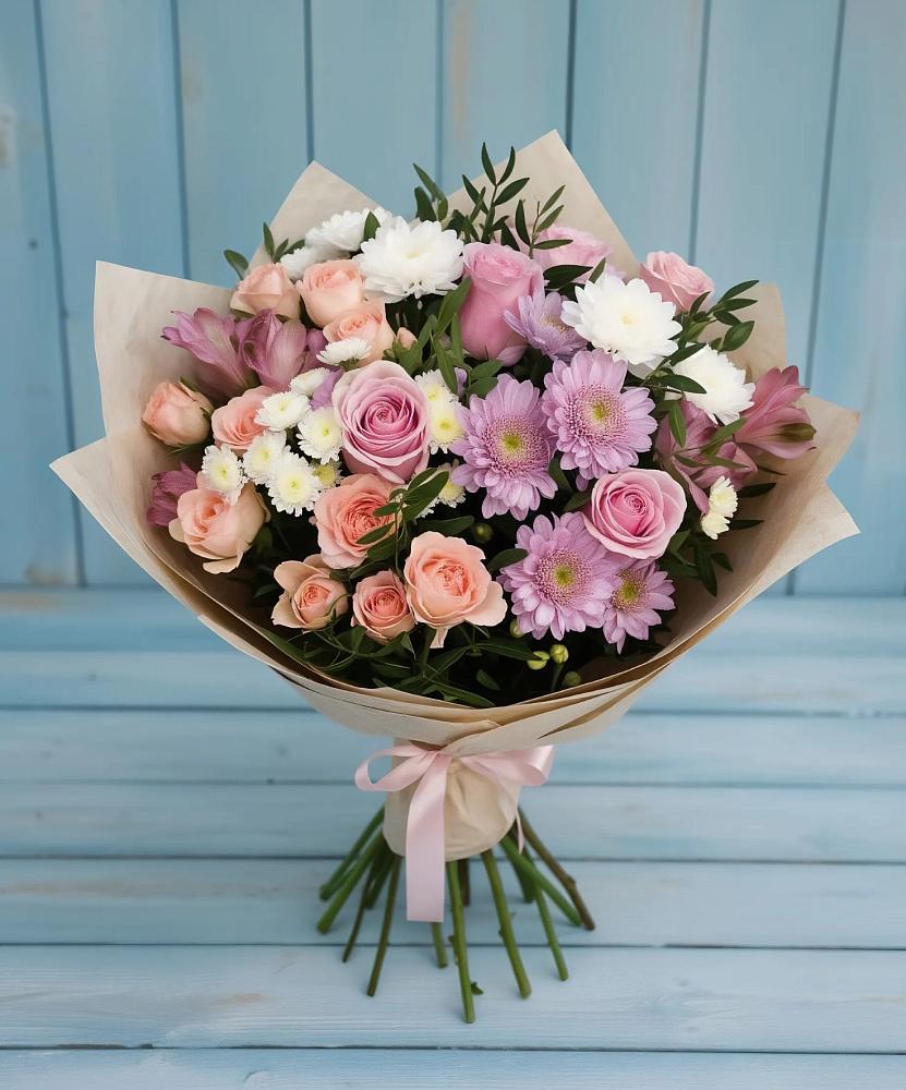 Букет цветов из: Хризантемы, Розы и Альстромерии в Мундыбаш