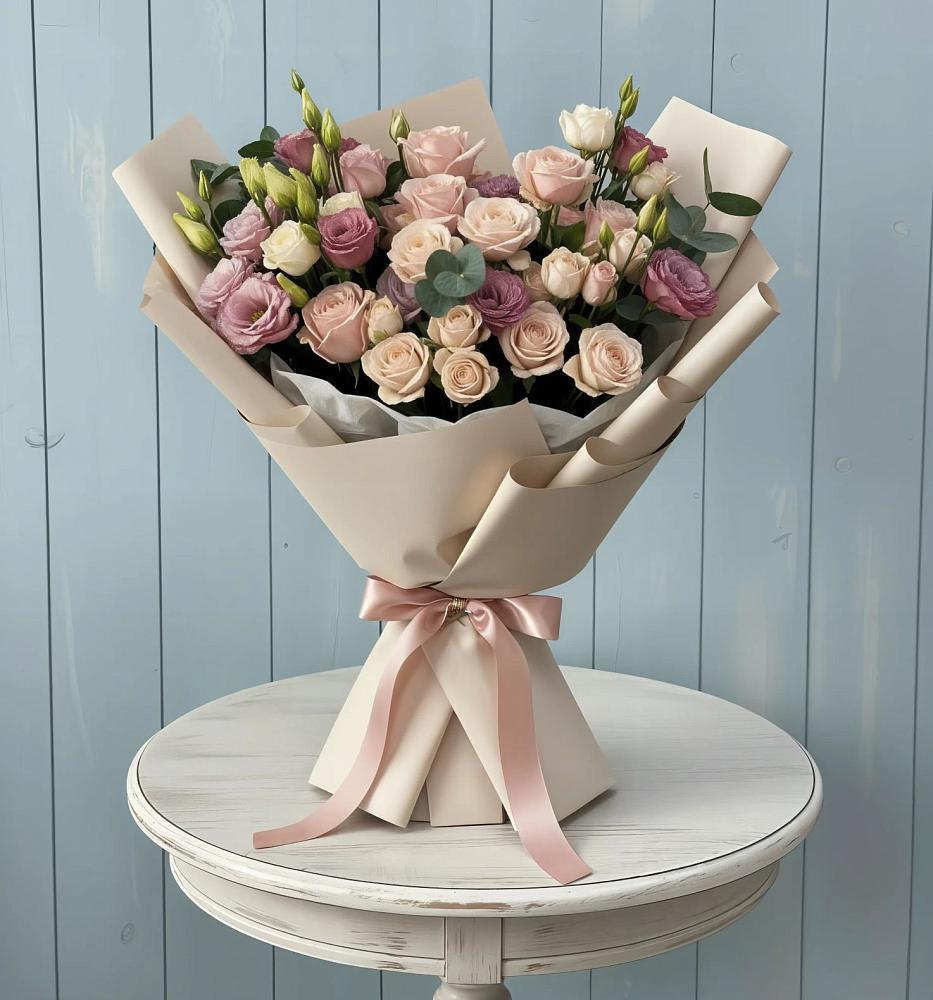 Букет цветов из: Розы и Лизиантусы в Мундыбаш