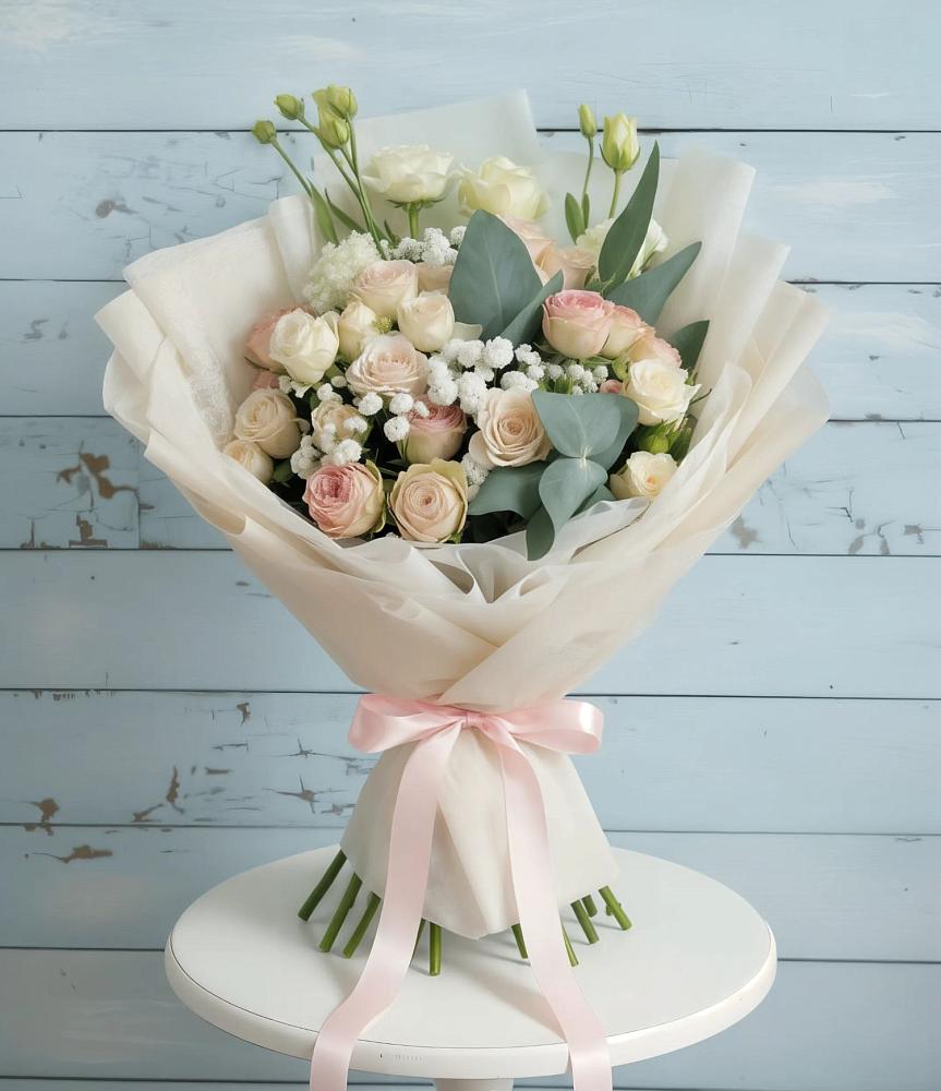 Букет цветов из: Розы и Лизиантусы в Мундыбаш